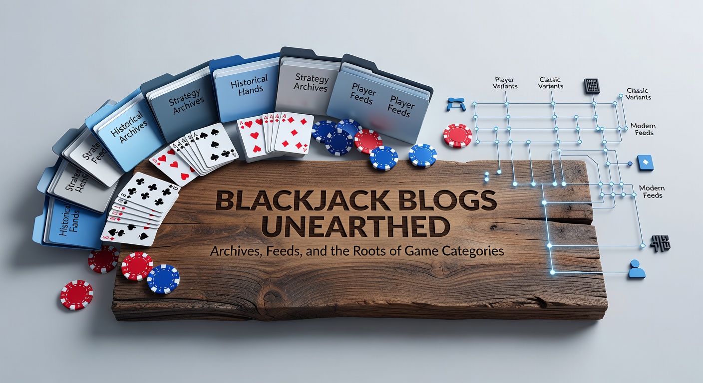 Archival screenshot of an early 2000s blackjack blog homepage featuring game strategy posts and RSS icons