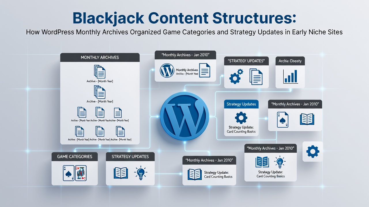 WordPress dashboard showing monthly archive settings for blackjack content categories
