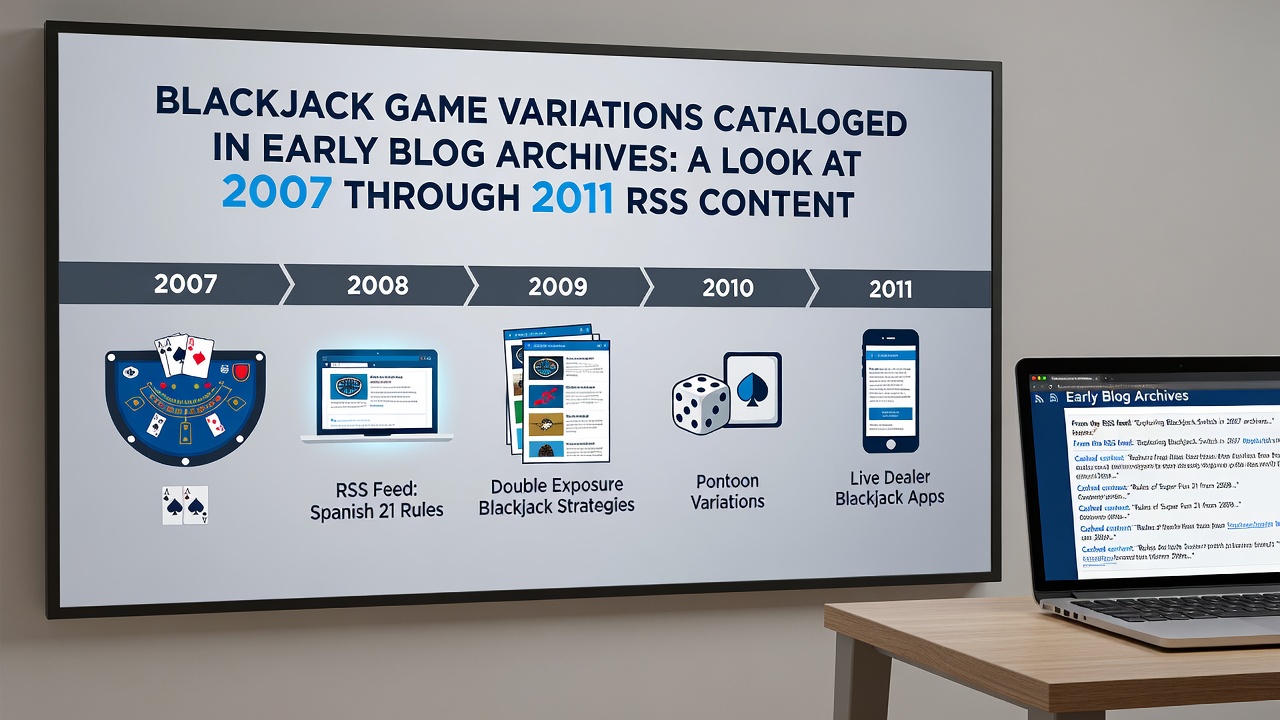 Archived RSS feed examples showing blackjack variation catalogs from 2007-2011 blog posts