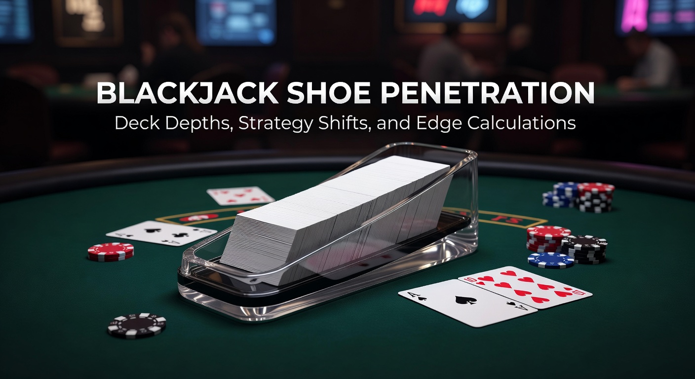 Illustration of a blackjack shoe with cards being dealt, highlighting penetration depth markers