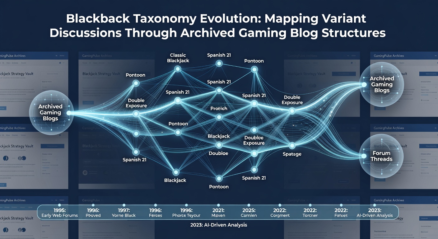 Timeline graphic from a gaming blog illustrating how blackjack variant categories expanded between 2005 and 2025