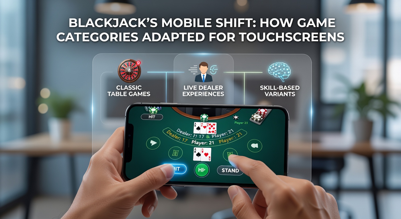 Smartphone displaying a touchscreen-optimized blackjack table with swipe gestures for card dealing and betting chips scattered intuitively across the screen