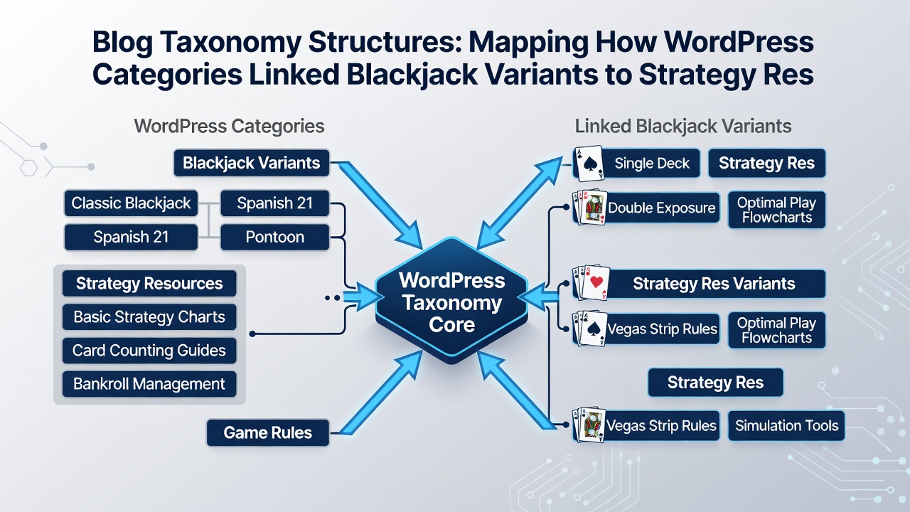 Example of linked category archives connecting blackjack variants with strategy articles on a niche site