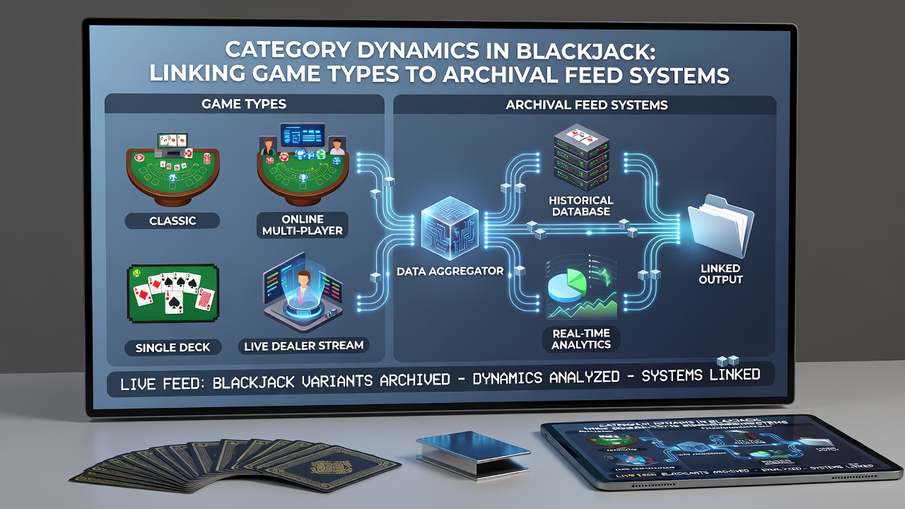 Screenshot of a content management dashboard displaying blackjack categories linked to RSS feed settings