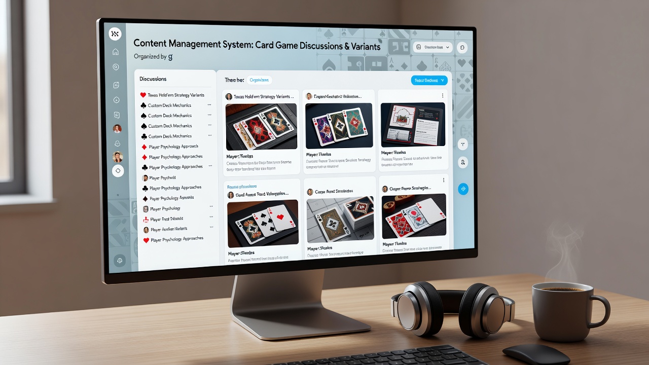 Navigation menu and search interface displaying card game variant categories on a content platform