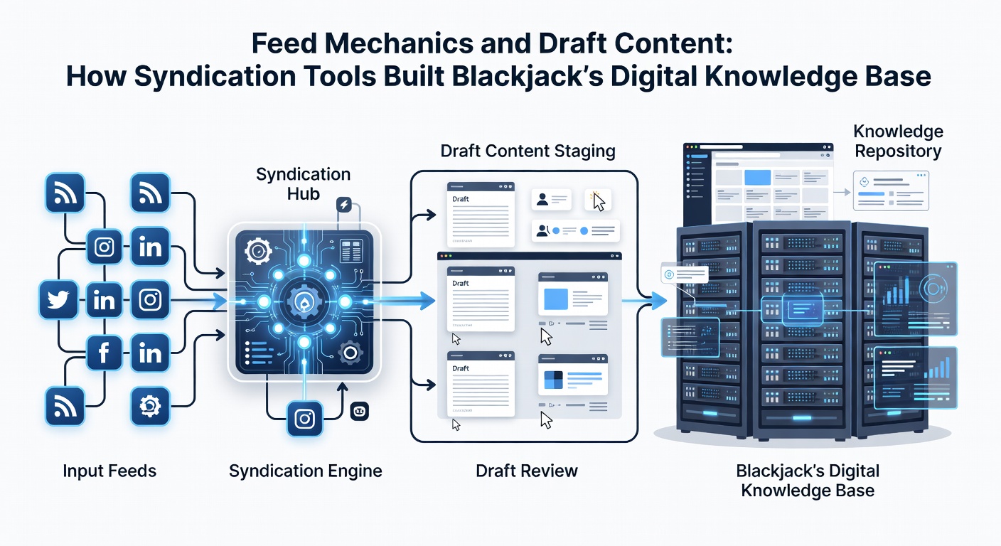 Diagram showing RSS feed flow from blackjack draft posts to digital archives