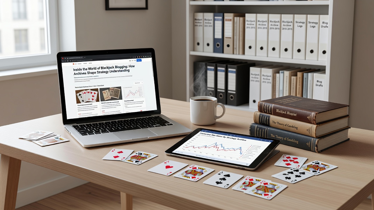 Detailed view of archived blackjack strategy articles with timeline markers and statistical comparisons