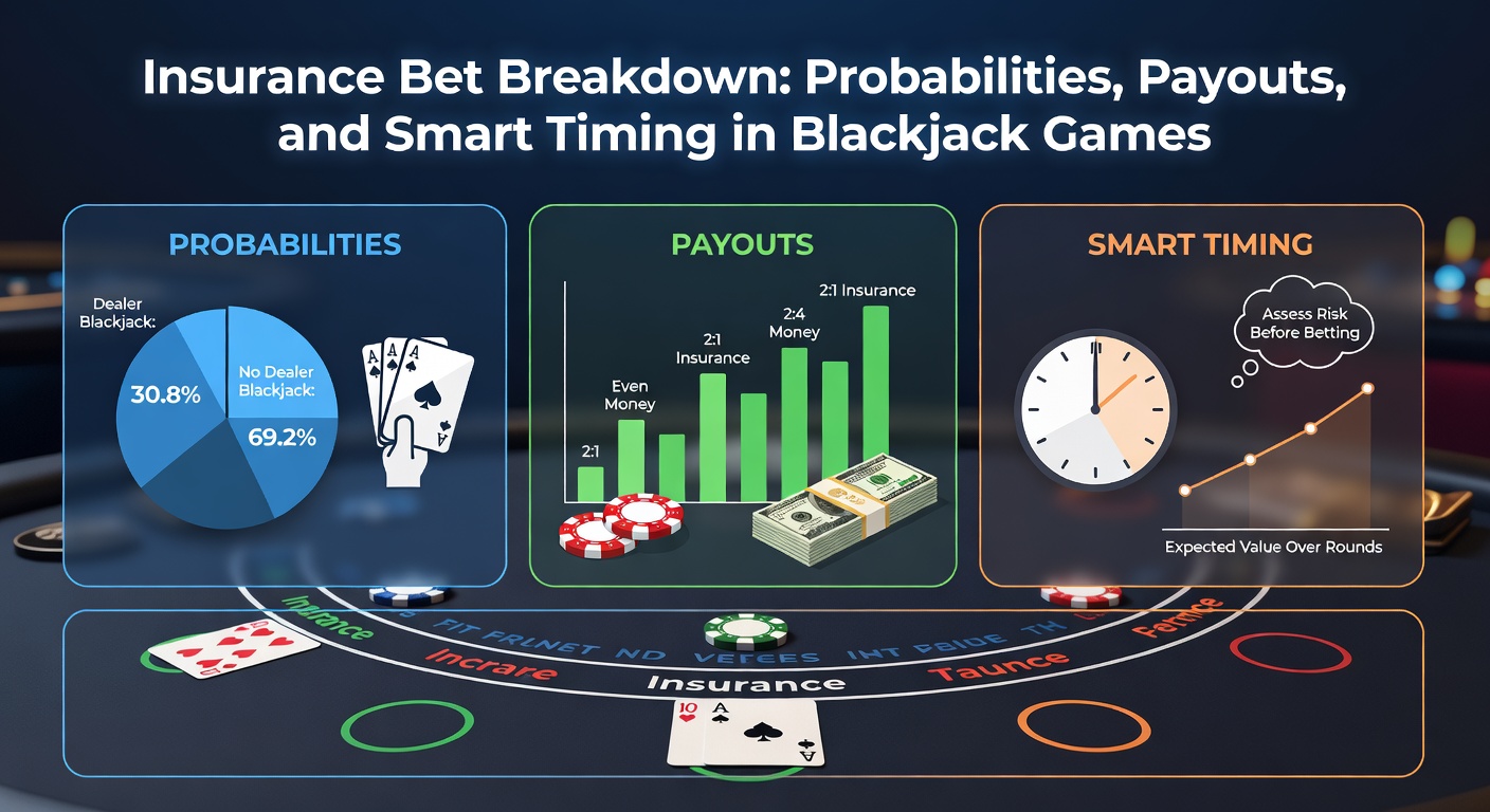 Blackjack table showing dealer with ace upcard and insurance bet option highlighted