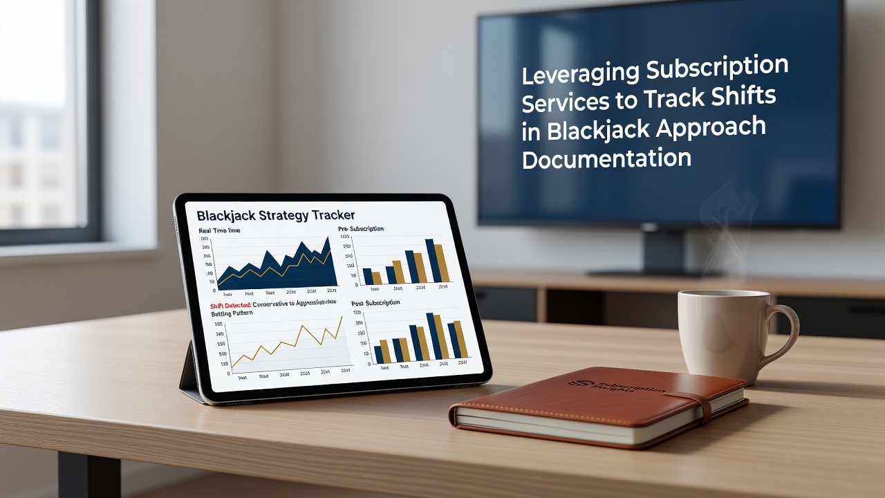 Illustration showing digital subscription interfaces connected to blackjack strategy documentation updates and tracking systems