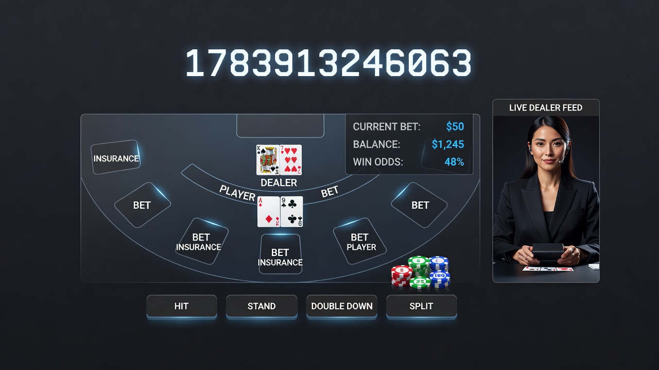 Live dealer blackjack studio setup with multiple camera angles and digital overlay elements