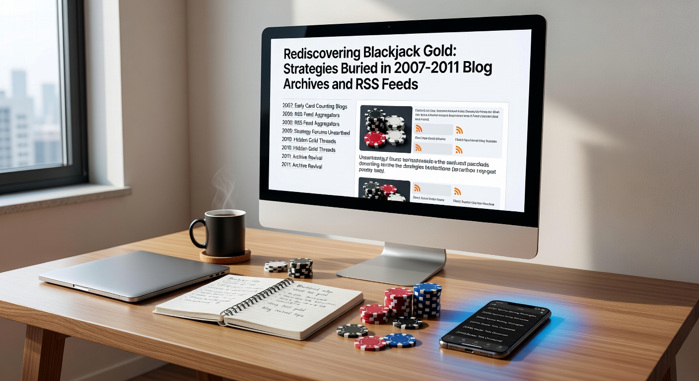 Close-up of an old RSS reader interface from 2009 showing blackjack strategy posts, charts, and player comments from archived blogs