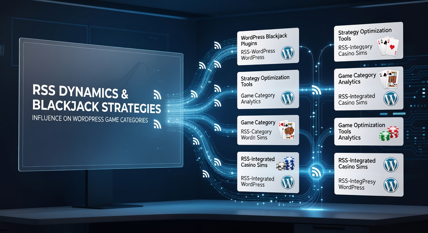 Illustration of RSS feed icons integrated with blackjack strategy cards and WordPress category structures