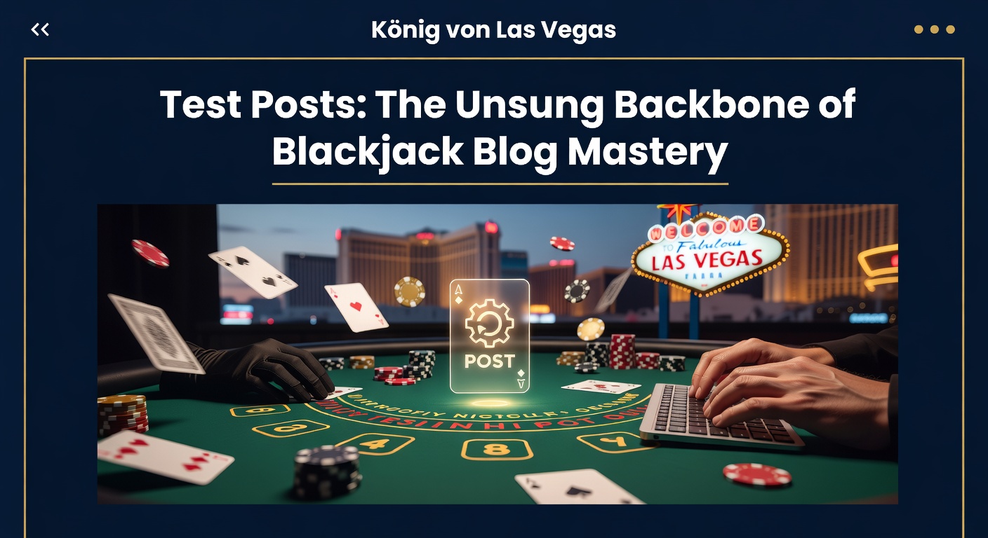 Screenshot of a WordPress dashboard displaying multiple test posts for a blackjack-themed blog, showing placeholders for strategy guides and game reviews