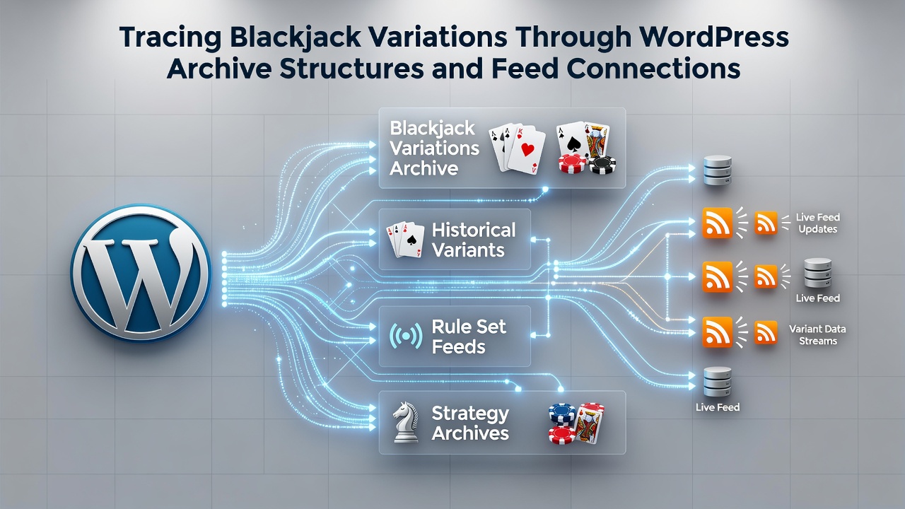 WordPress archive dashboard displaying categorized blackjack game variations and date-based post listings